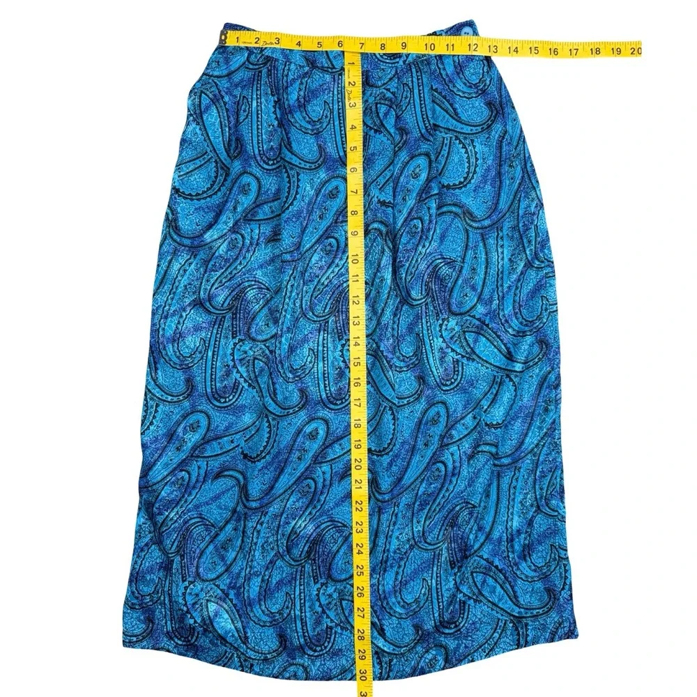 Vintage Blue Paisley Midi Skirt Women's Size‎ 6 Pockets Boho Secretary